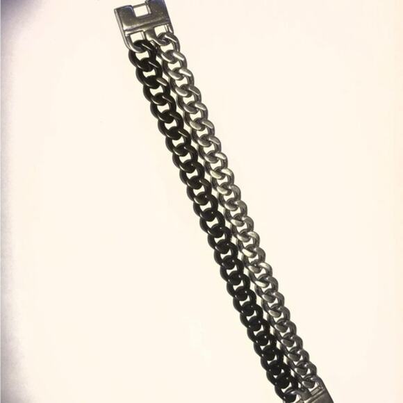 New black and silver double chain link bracelet - Picture 2 of 2